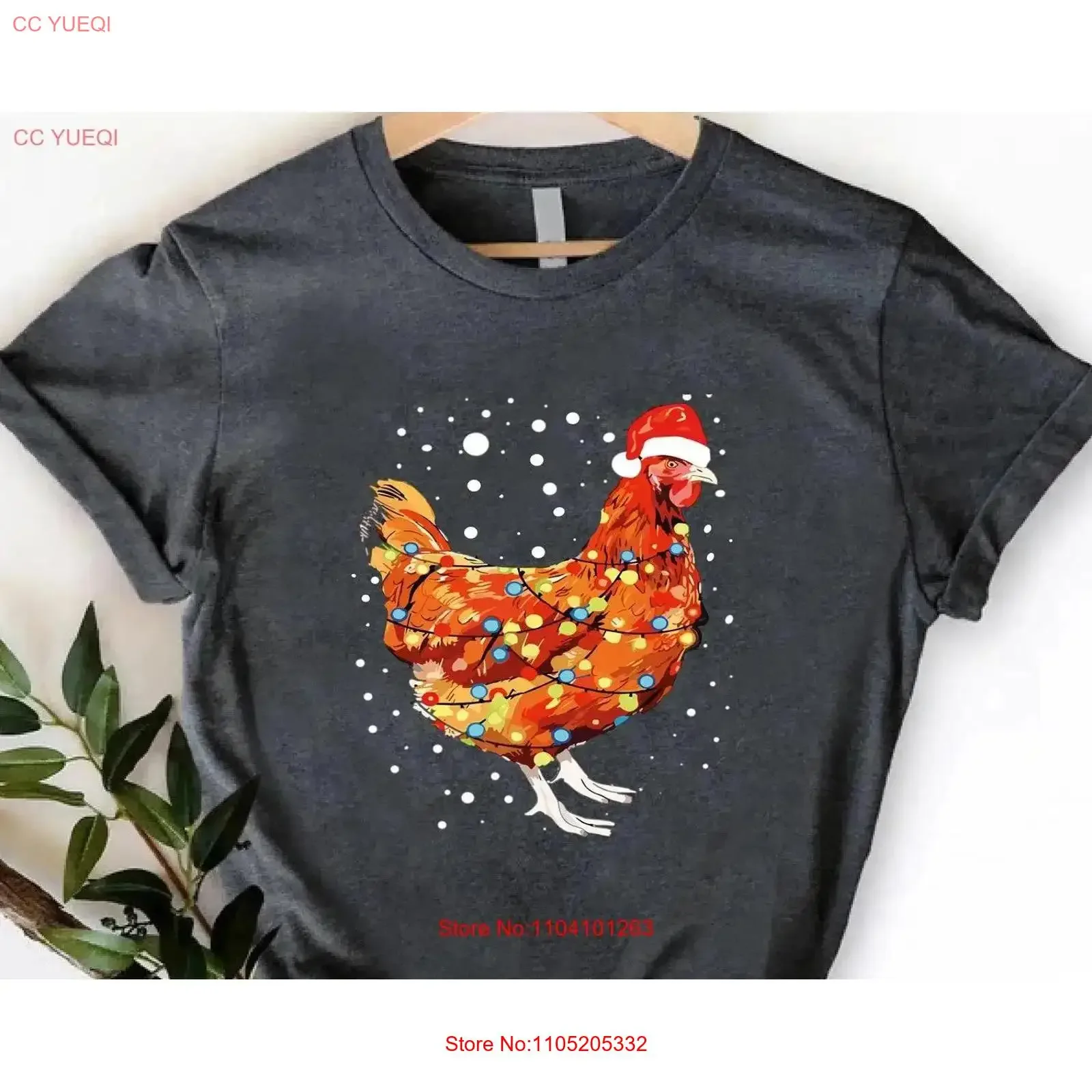Christmas Chicken T Shirt Santa Hat With Lights For Mom Farmer vintage Washed Stylish homme Slightly Stretched Soft Breathable