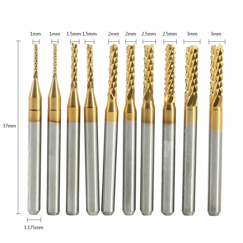 Flexural Strength and Wear Resistance 10pcs Set 1mm 2mm 3mm End Mill Drill Bits for Durable CNC Milling Cutter
