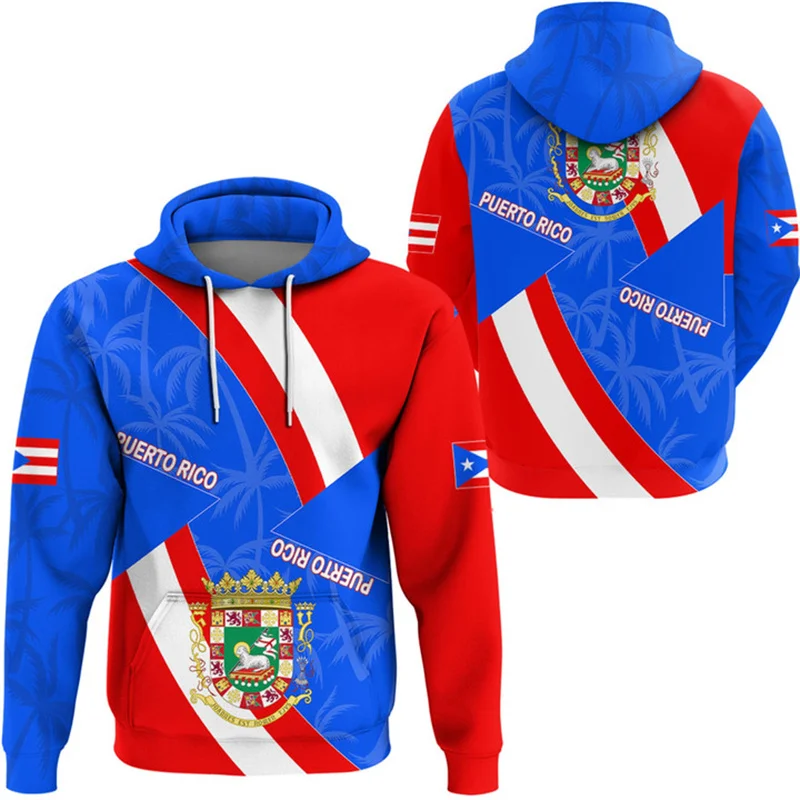 The Commonwealth Of Puerto Rico Coat Of Arms 3D Printing Hoodies Puerto Rico Flag Map Graphic Hooded Sweatshirts Mens Pullovers