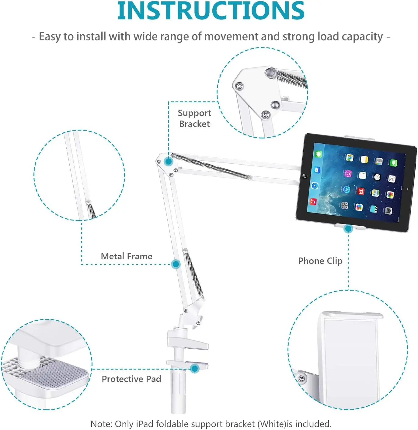 NEEWER Tablet Mount Holder Smartphone and Tablet Stand Overhead Adjustable Arm for iPad Air iPad Mini iPhone Samsung LG Google