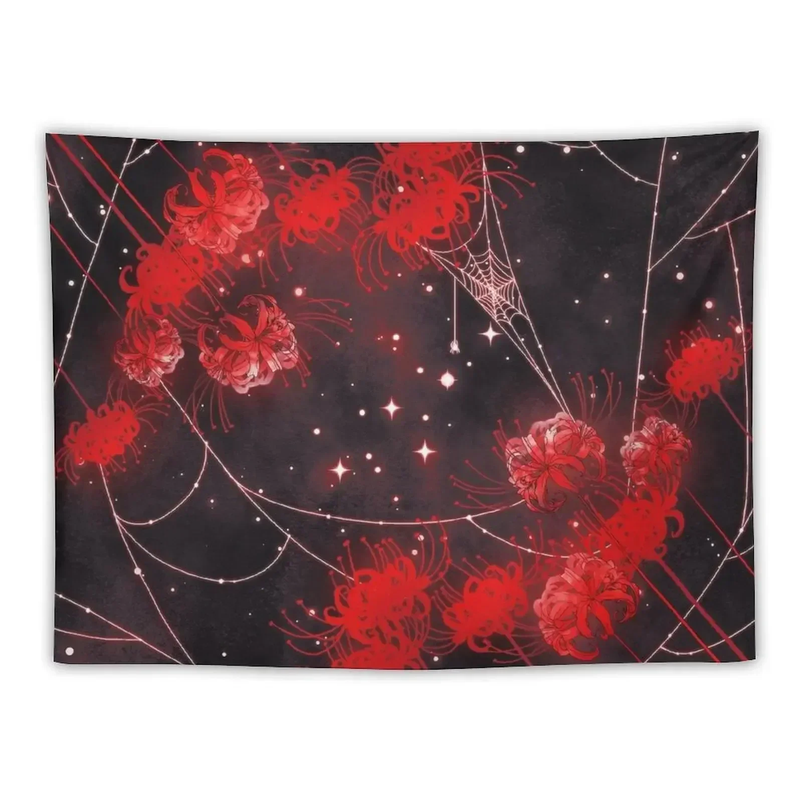 

Galaxy Red Spider Lilies and Webs Tapestry Room Aesthetic Kawaii Room Decor Funny Tapestry