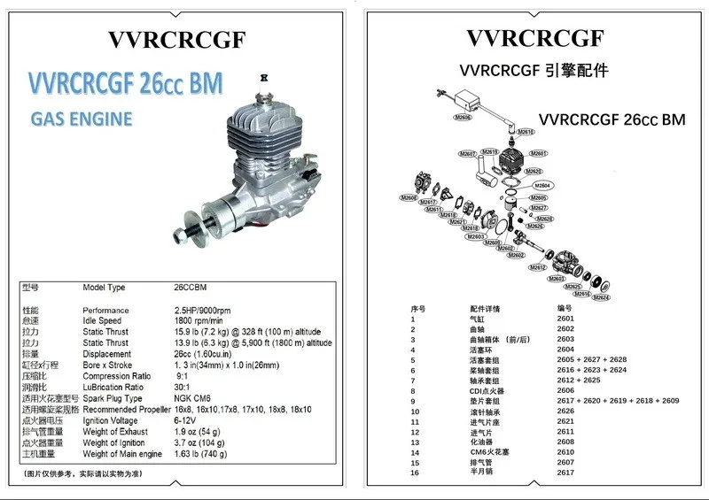 NEW V2 VVRC RCGF 26cc Petrol /Gasoline Engine 26ccBM for RC Model Airplane for RC Airplane Two Strokes Single Cylinder