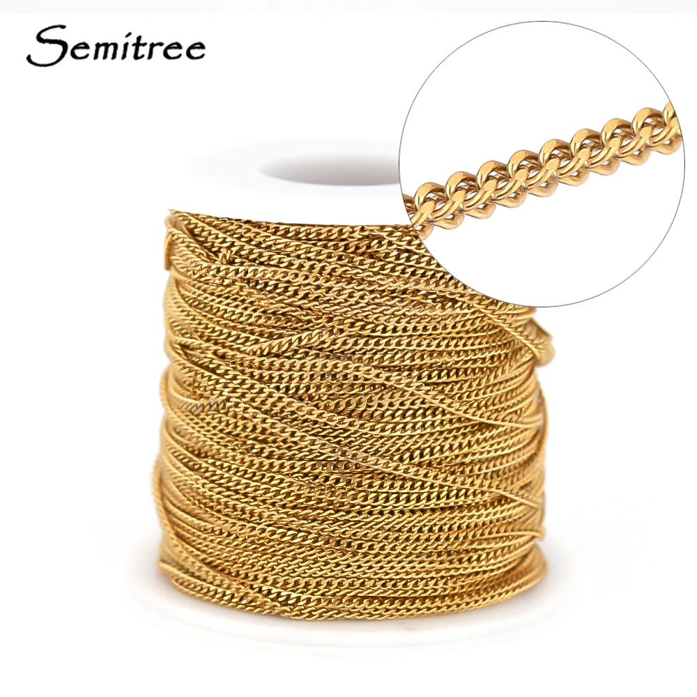 

2 Meters Stainless Steel Gold Color Curb Cuban Link Chain Chokers for DIY Jewelry Making Necklace Findings Bracelets Accessories