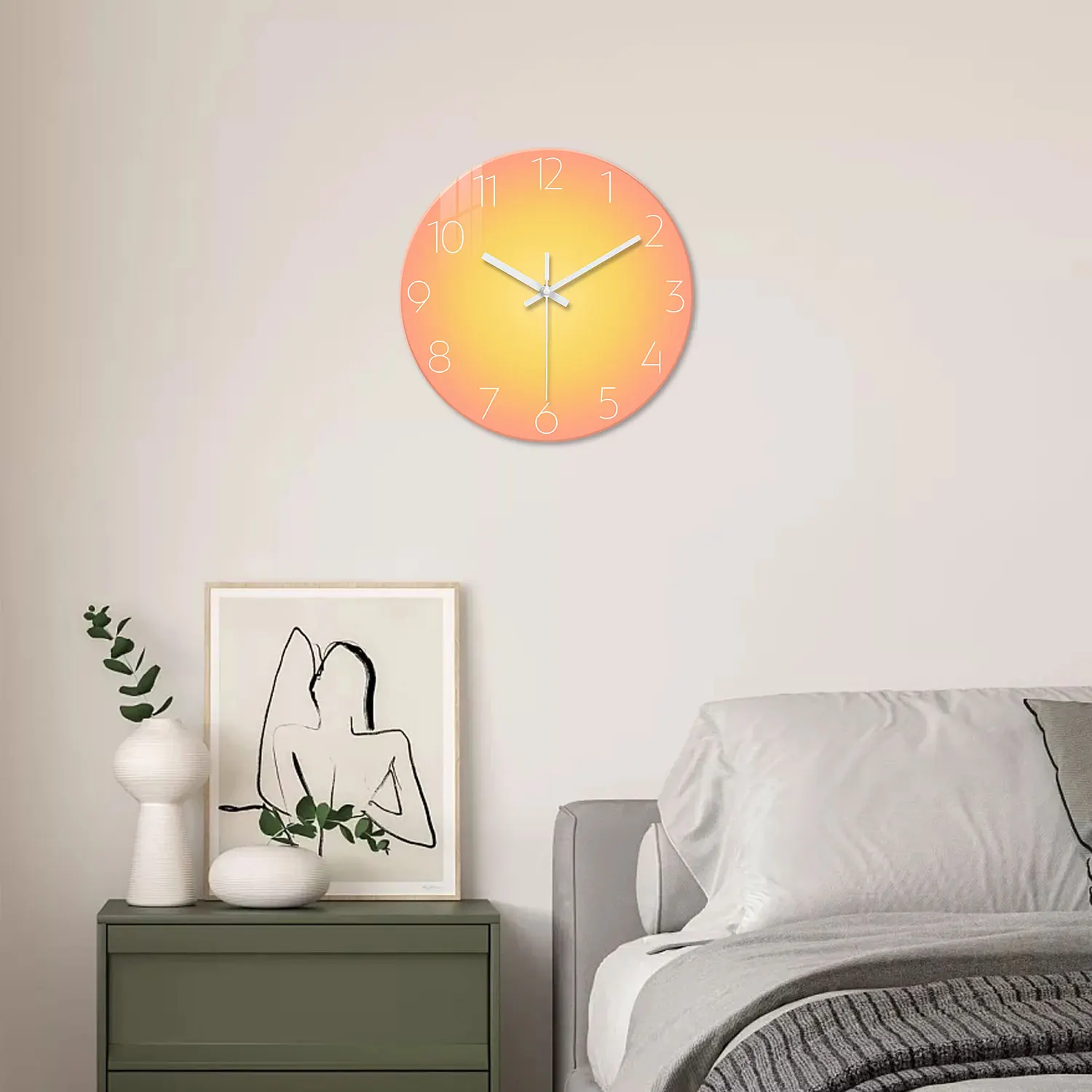 A Creative Gradient Solid Color Tempered Glass Wall Clock, Silent Non-Ticking Timekeeping Wall Clock - Battery-Powered Durable Clock (Battery Not Included), Valentine's Day Gift, Suitable for Bedroom, Living Room, Kitchen, Hallway, Party Venues, Easter, Mother's Day Gift