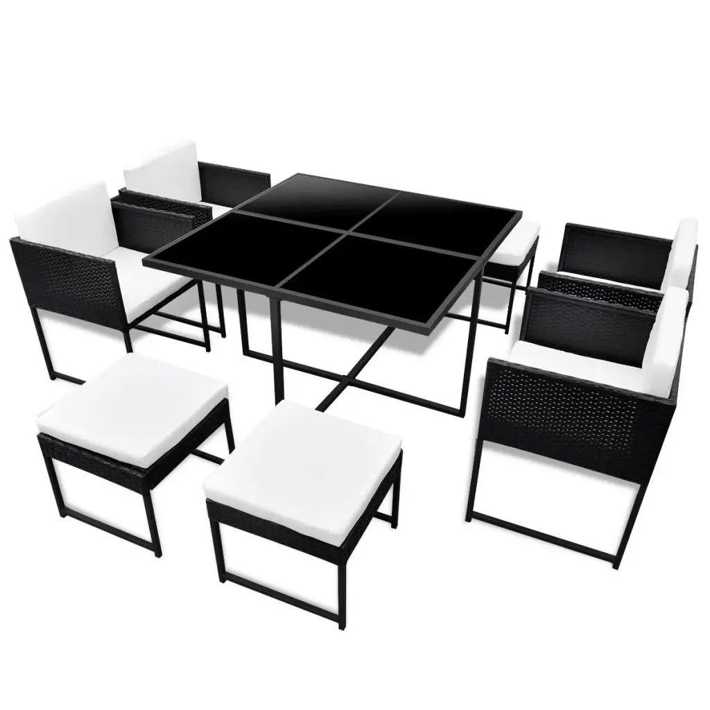 Outdoor Dining Set 8-Seater Steel Frame PE Rattan Tempered Glass Top Patio Backyard Garden, Customized