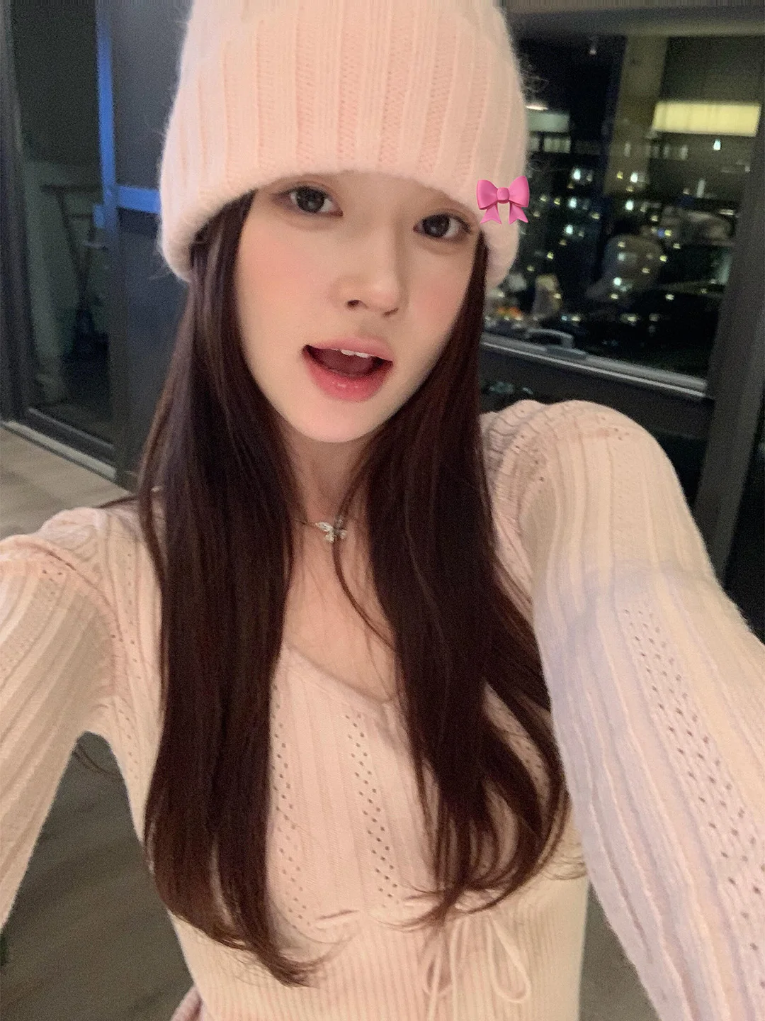

Pink Knitted Sweater with Belt Hollow out V-Neck Design for Women Slimming Style Commute Fashion Soft Korean Version Long Sleeve