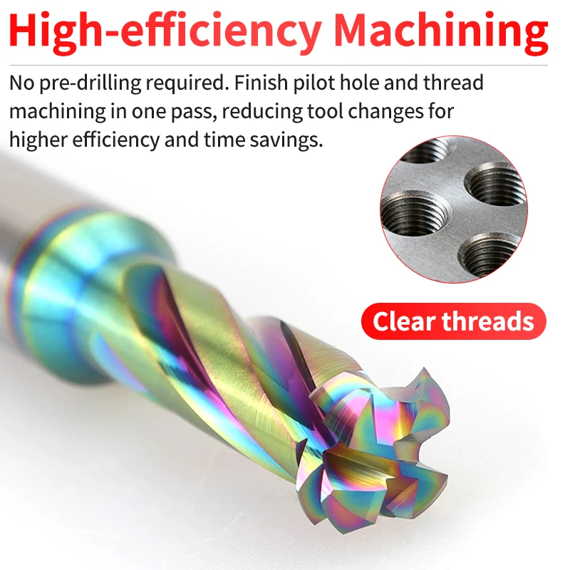 

ZUANTONG 1PCS No Drilling Bottom Hole Composite Integrated Thread Milling Cutter CNC Machine Solid M1.6-12 For Aluminium/Steel