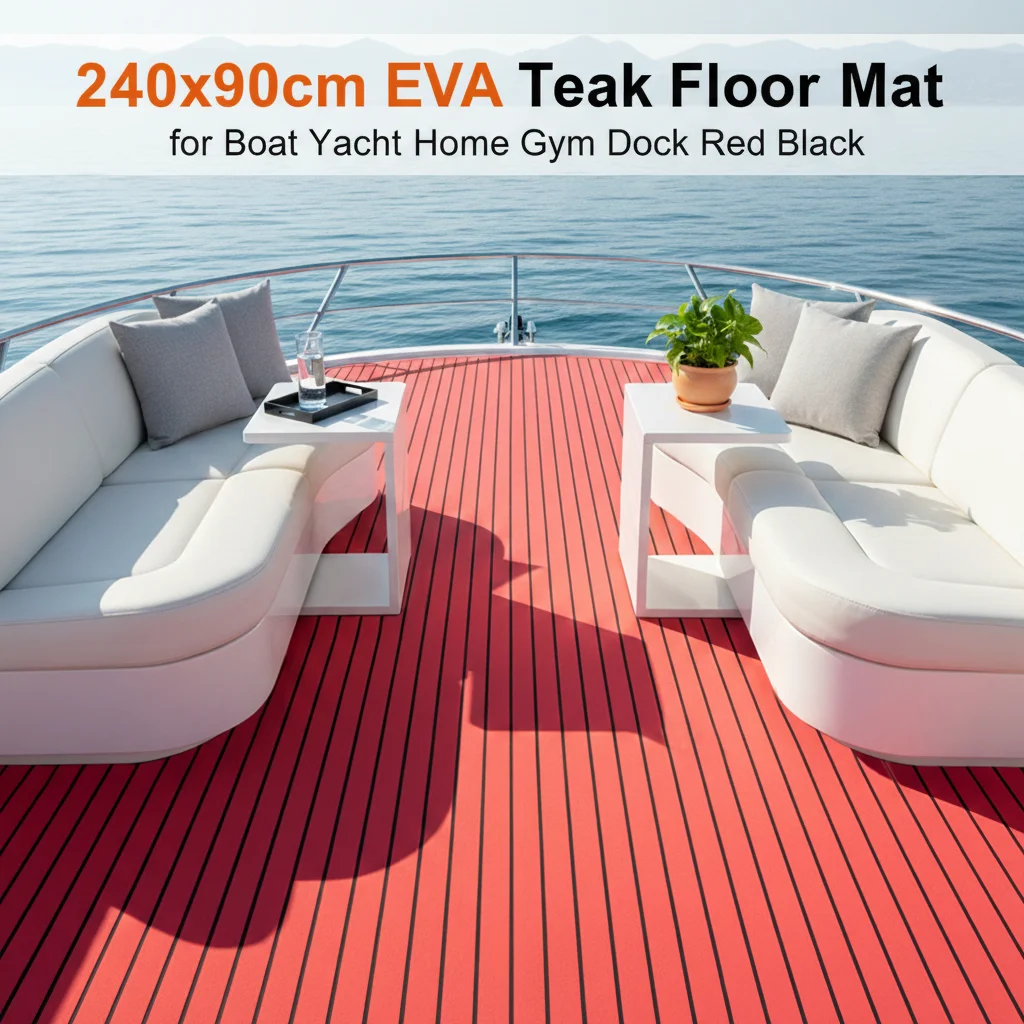 

94.5x35.4in EVA Teak Floor Mat 6mm Thick Boat Deck Water-Resistant Mat Cuttable Teak Mat for Boat Yacht Home Gym Dock Red Black