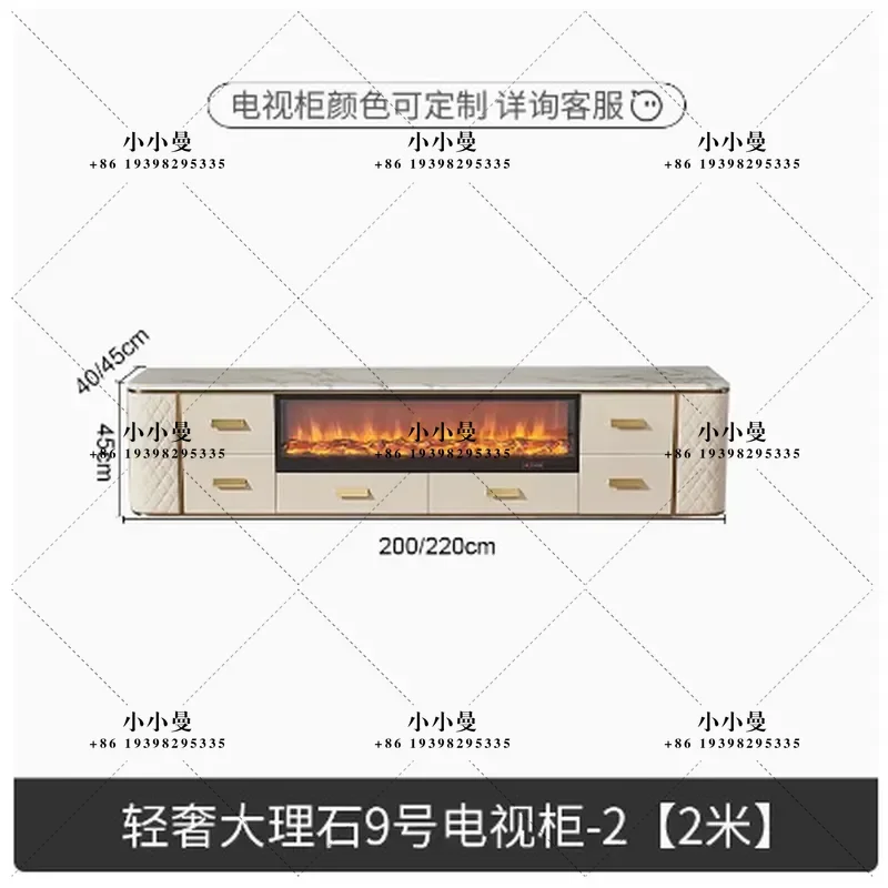 Simple Italian Style LED Simulation Flame Electronic Fireplace Floor Cabinet Full Rock Slab Solid Wood TV Stand Console Table