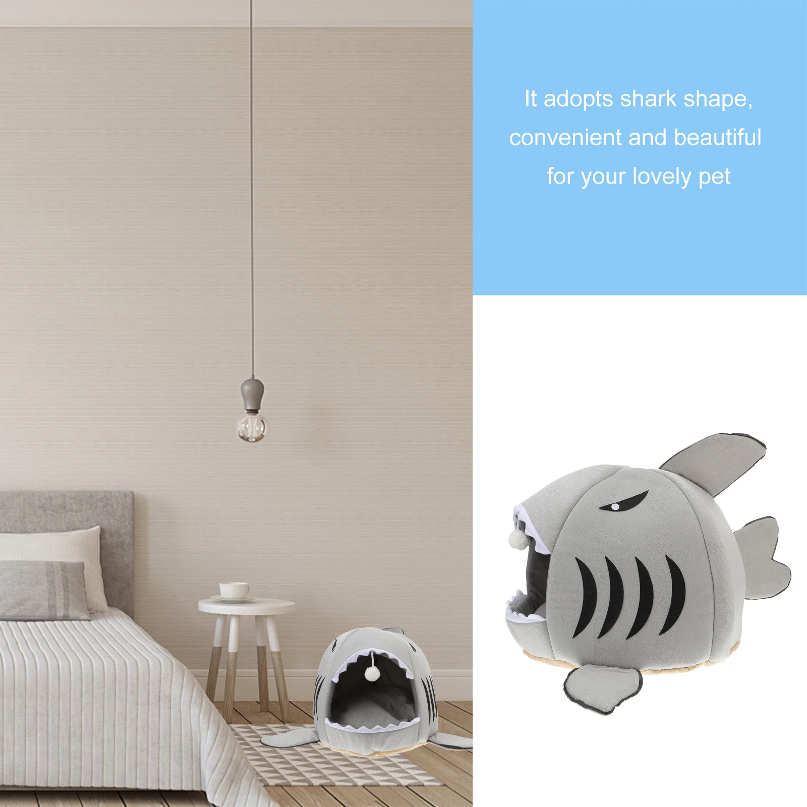 

Cute Shark Style Pet Bed House Warm Comfortable Nest For Dogs Cats Soft Fabric Pet Cushion Bed Nesting House Grey