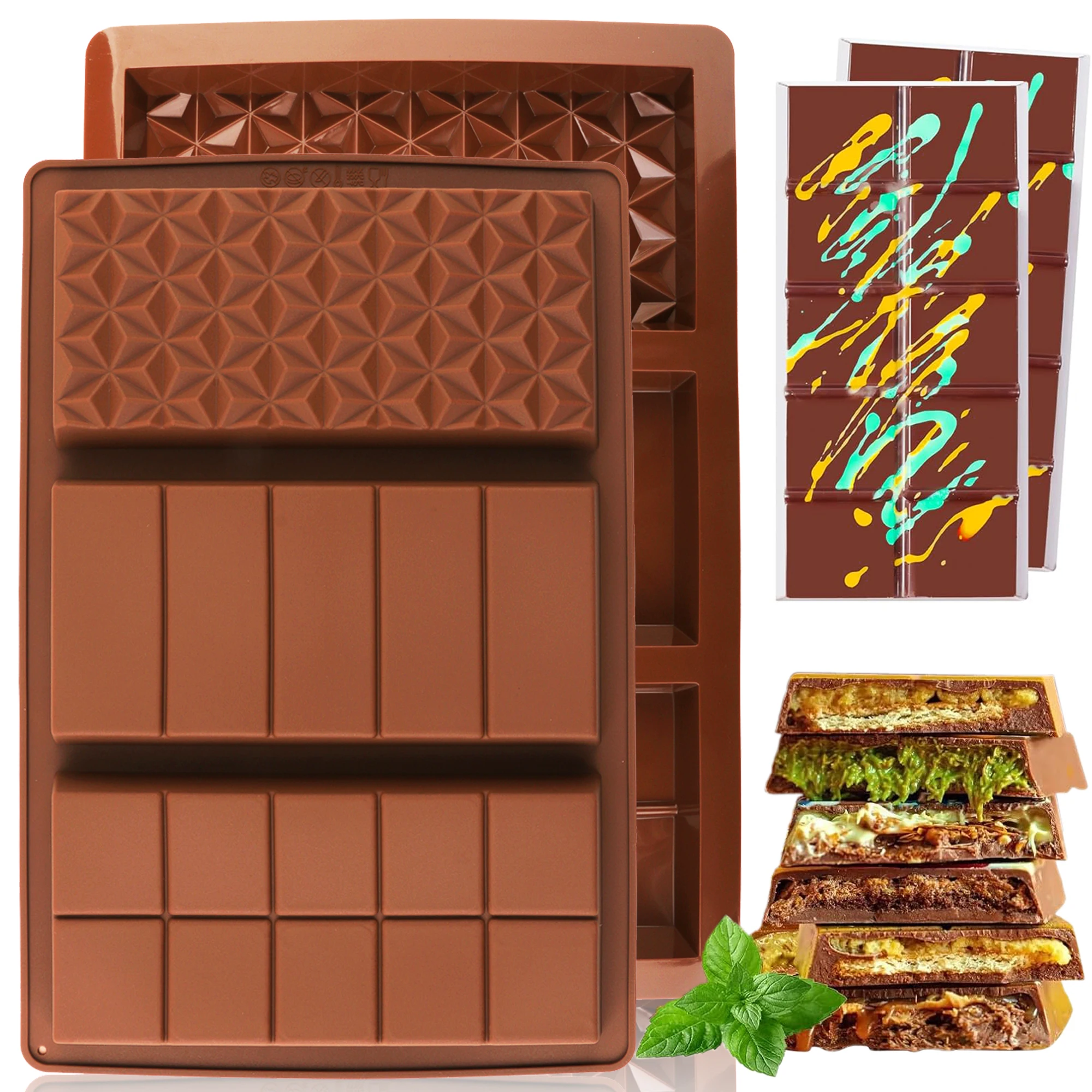 Molde de silicona grande para bloques de chocolate, molde grueso y rompible para barras de chocolate, cacahuetes, chocolate y elaboración de dulces
