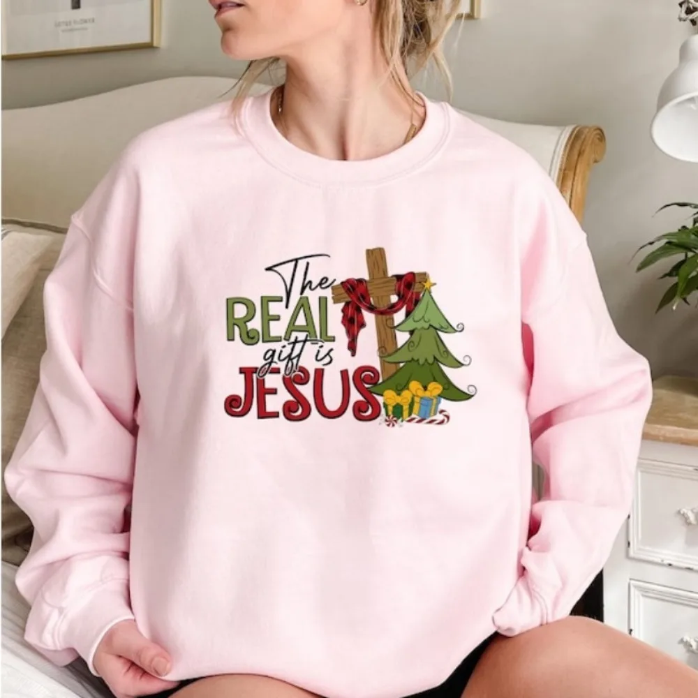 

The Real Gift Is Jesus Christmas Sweatshirt Christian Holiday Autumn and Winter Keep Warm Tracksuit Streetwear Tracksuit