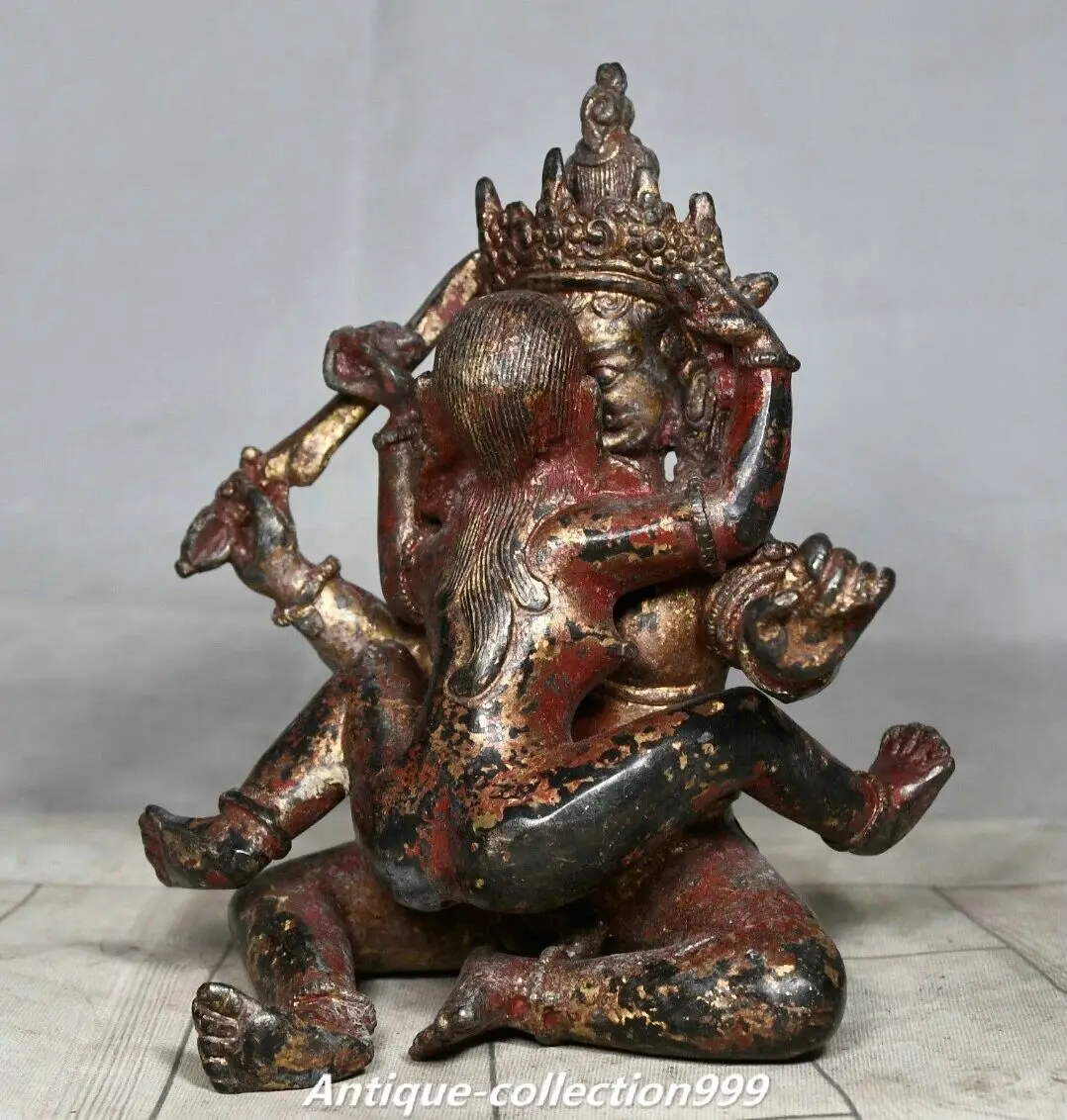

4.7 inch Xizang Bronze Plated Happy Mandkesvara Yab-Yum Acalanatha Buddha - Early Old Brass