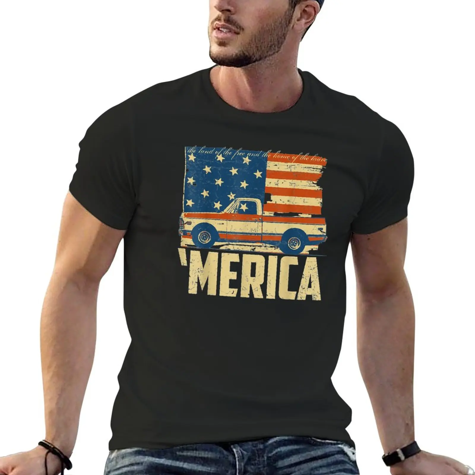 Classic Truck 'Merica American flag with pickup T-Shirt shirts graphic tees cute clothes oversizeds tees tshirts for men