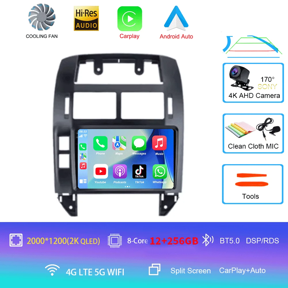 Android 16 autoradio voor Volkswagen Polo Mk4 IV 4 2001 - 2009, videospeler, navigatie, stereo, GPS, geen 2din, 2 din dvd, 4G+WIFI, DSP