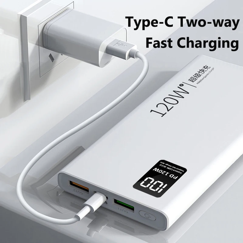120W Fast Charging Power Bank 50000mAh Large Capacity Portable Battery Digital Powerbank for iPhone 16 15 Xiaomi Huawei Samsung