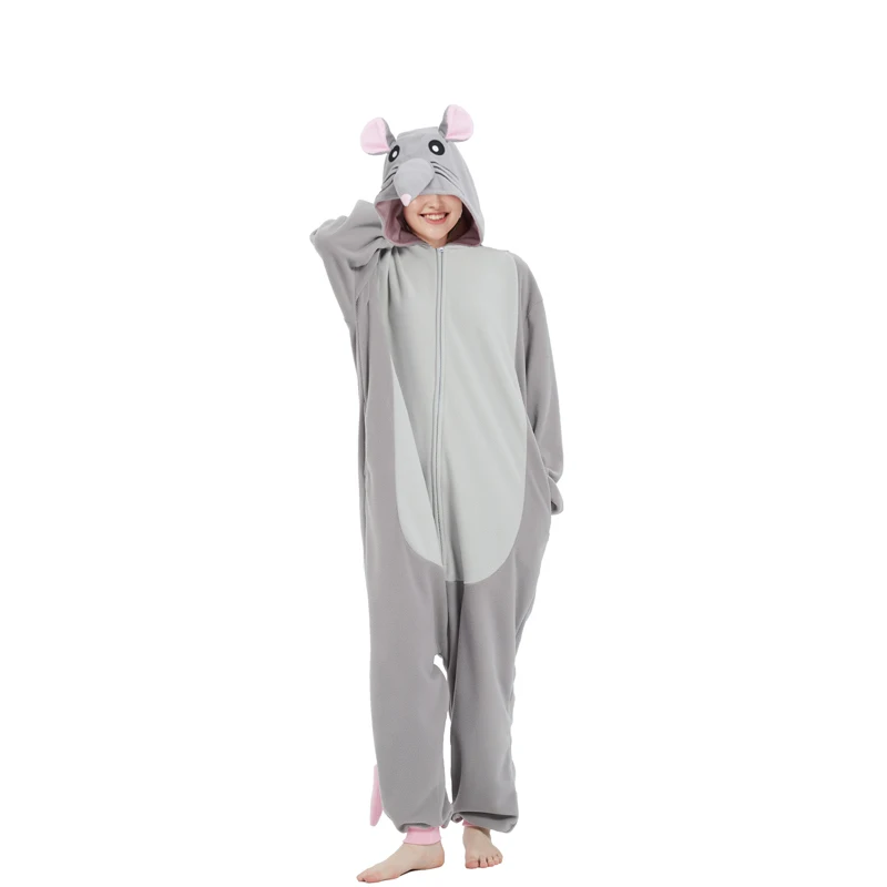 Adult Mouse Zipper Animal Kigurumi wool one-piece pajamas party cartoon costumes Halloween party Cosplay one-piece pajamas