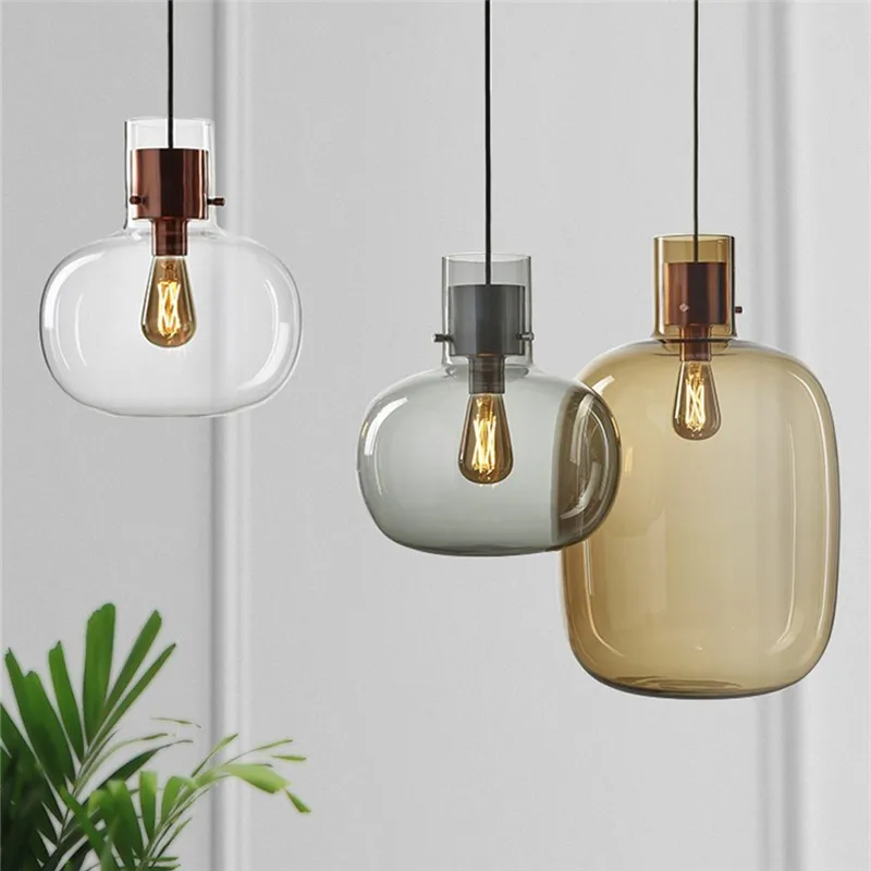 

Awa pendant lamp Vintage amber glass bottle light hanging Designer minimalist single head lamp home decor coffee bar table light