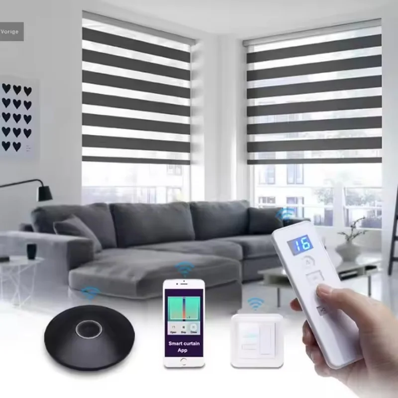 Customizable Blinds 100%Blackout Waterproof Fabric RemoteControl Connect Your Phone Homekit Motor Motorized Zebra Blind For Home