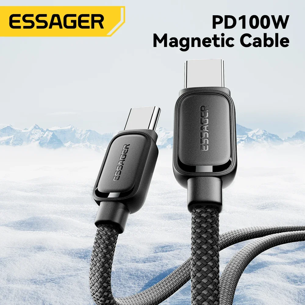 Essager PD 100 واط 60 واط شفط مغناطيسي مضاد لللف نوع C إلى C كابل شحن سريع سلك الحبل لسامسونج هواوي Xiaomi لينوفو