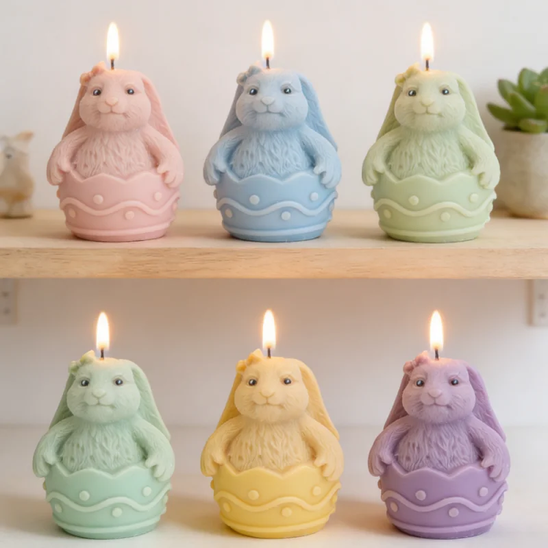 Halbeiige Baby-Hasen-Silikonkerzenformen, Hasenmädchen-Osterei-Design, Kaninchen-Harz-Bastelform, DIY Duftkerzen, Osterdeko