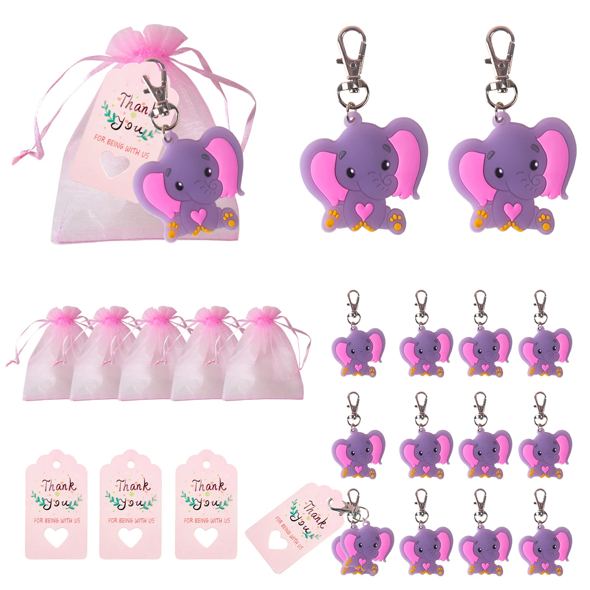 

10/20/30pcs Baby Shower Gifts for Guest Elephant Keychain with Gift Bag Thank You Tags Gender Reveal gifts Birthday Party Favors