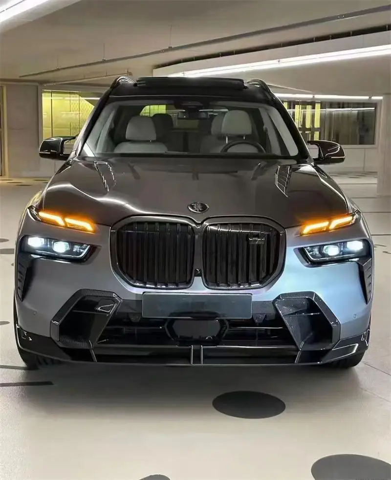 لسيارات BMW G07 X7 2023 2024 2025 ReaI ألياف الكربون الجبهة حافة مصد السيارة الأمامية مدخل هواء مصبغة سبويلر عدة