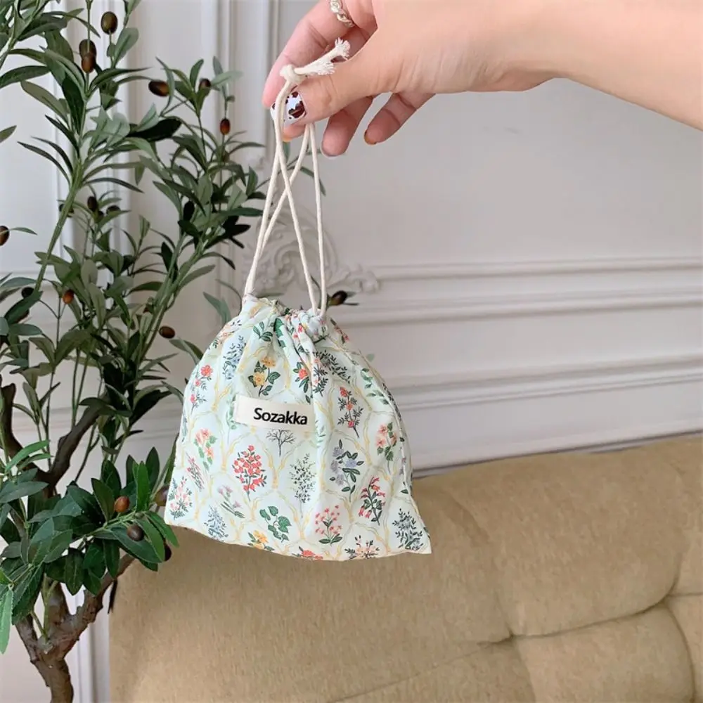 Women Cloth Floral Bag Wallet Kawaii Cute Coin Purse Storage Bag Travel Cosmetic Bag Drawstring Bag