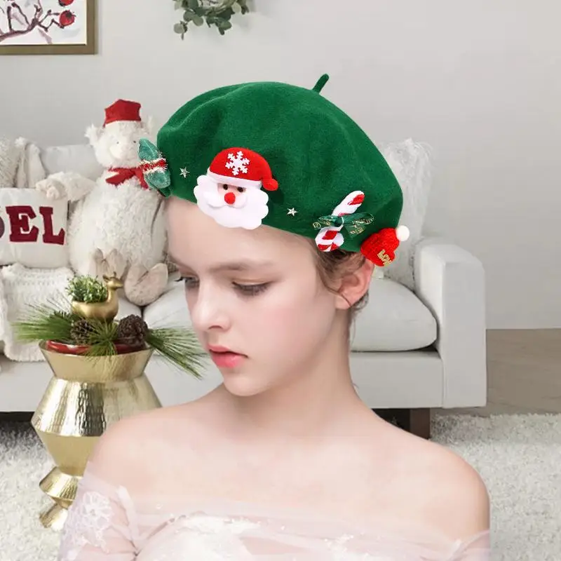 Christmas Theme Beret exquisite and decorative warm keeping hat wool cozy artists painters hat delicate gifts for children