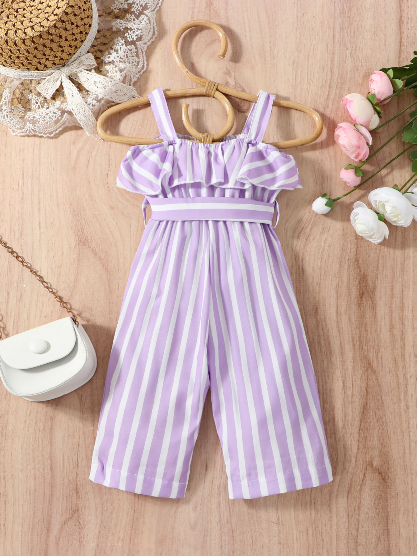 Spring Summer Purple Striped Camisole Jumpsuit Baby Girls Cute Overall for Casual Vacations