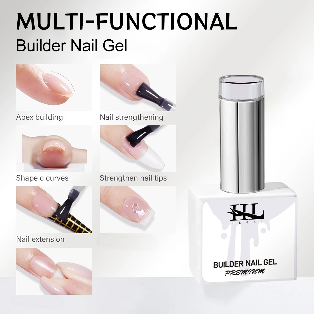 Builder Nail Gel, 7-in-One Clear Builder for Nails, LED Cured | Color Rubber Base Gel Polish Coat Strengthener Thickening Extens