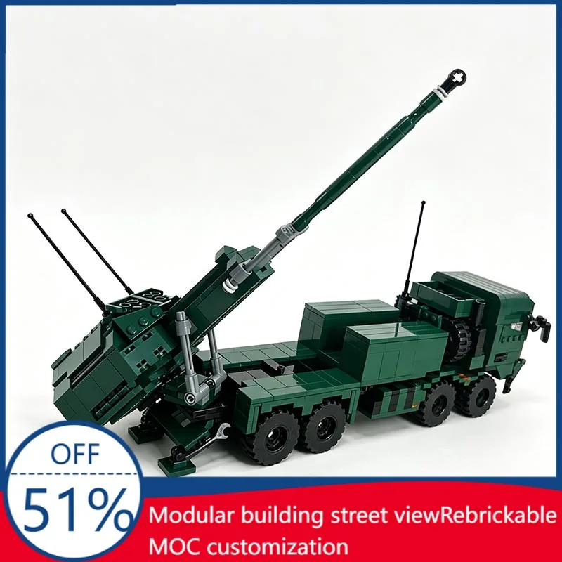1048Pcs Customize 1 35 Scale Military Self Propelled Artillery Vehicle Model Custom Building Blocks Education Assembly Toy Gift