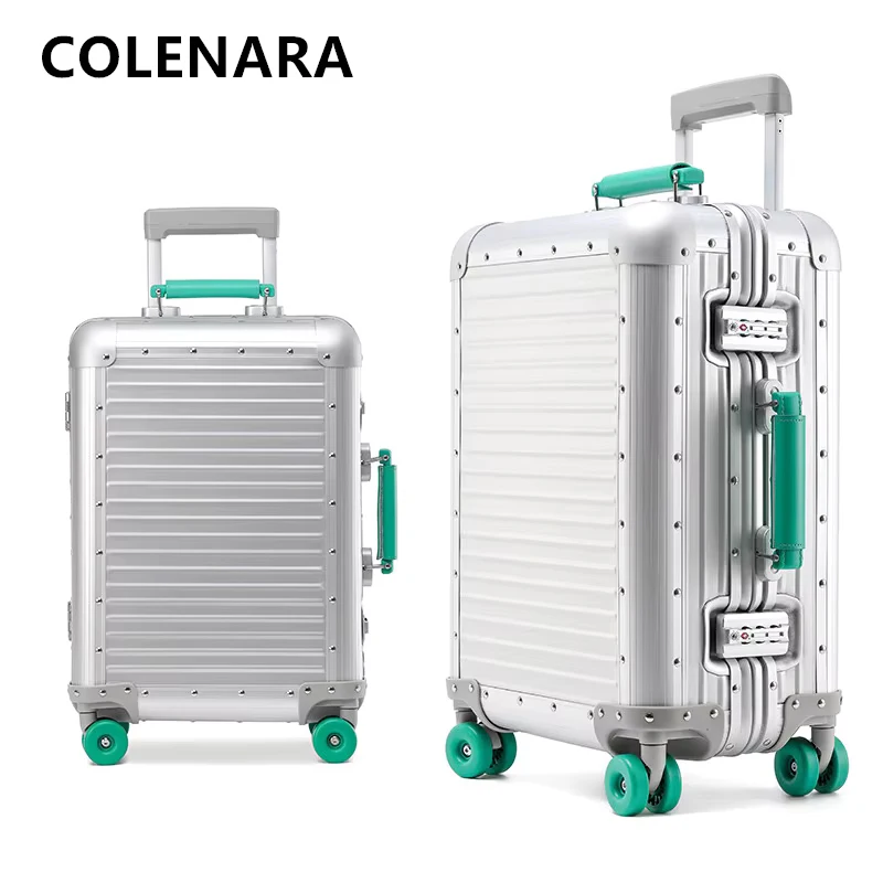 COLENARA  Suitcase on Wheel All-aluminum Magnesium Alloy Boarding Box Men's Business Trolley Case 20