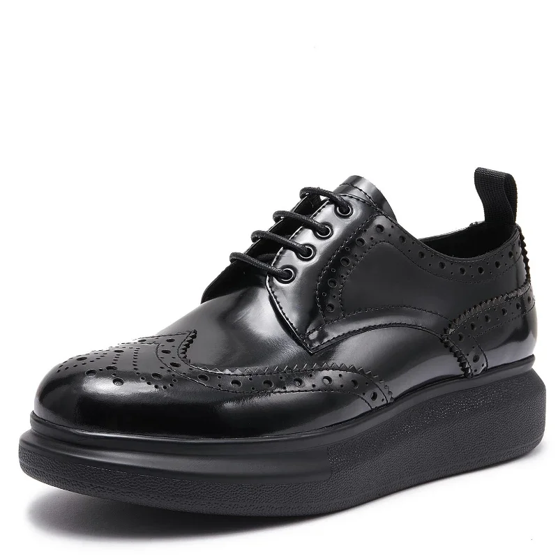 British Wine Red Leather Shoes for Men's Genuine Leather Business Casual Thick Platform Height Increasing Handmade Wedding Shoe