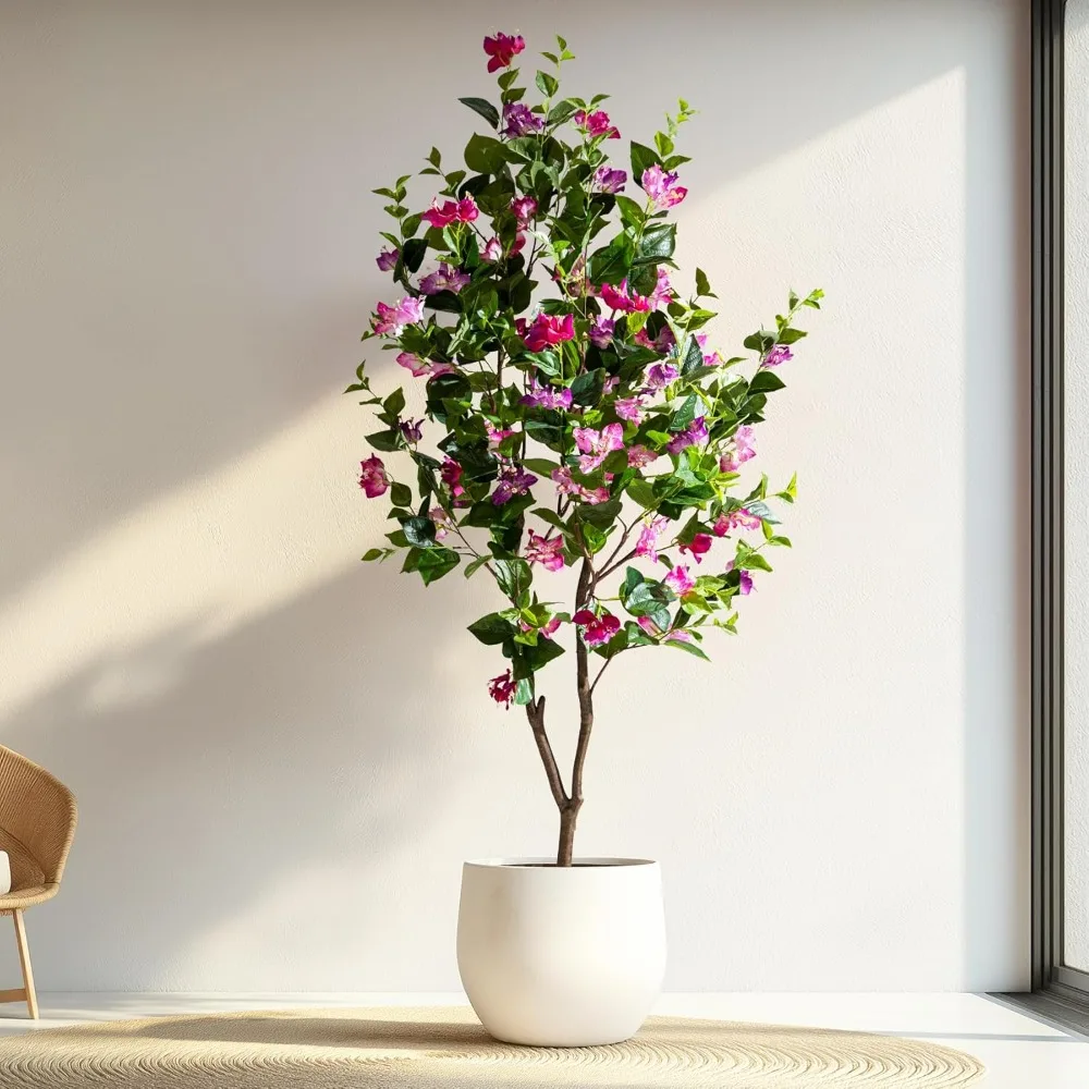 شجرة Bougainvillea الاصطناعية طويلة القامة بوعاء أشجار Bougainvillea وهمية للأماكن الخارجية والداخلية ذات بوعاء صناعي نابض بالحياة #1