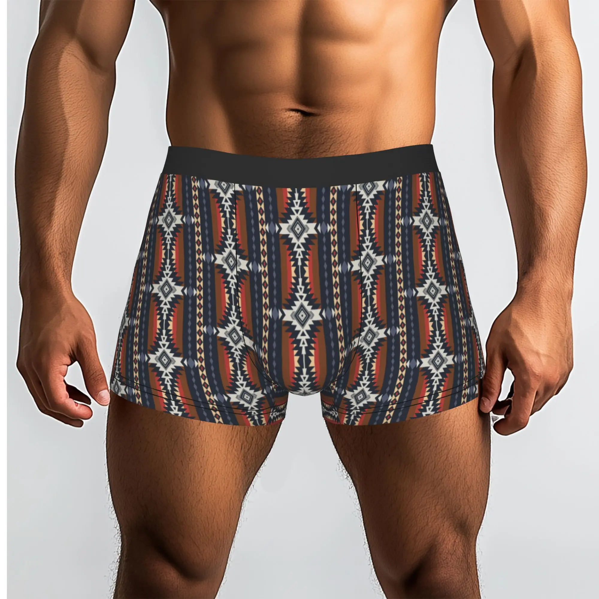 Customized Male Cool Colorful Aztec Southwestern Geometric Pattern Western Underwear Boxer Briefs Soft Shorts Panties Underpants