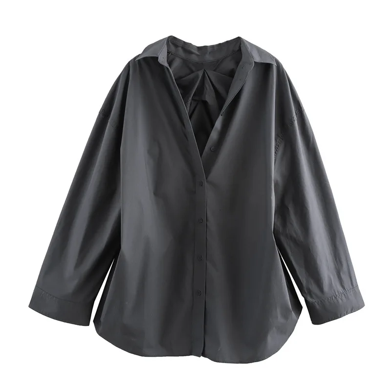 Camicia casual ampia e versatile alla moda con design a pieghe sul retro