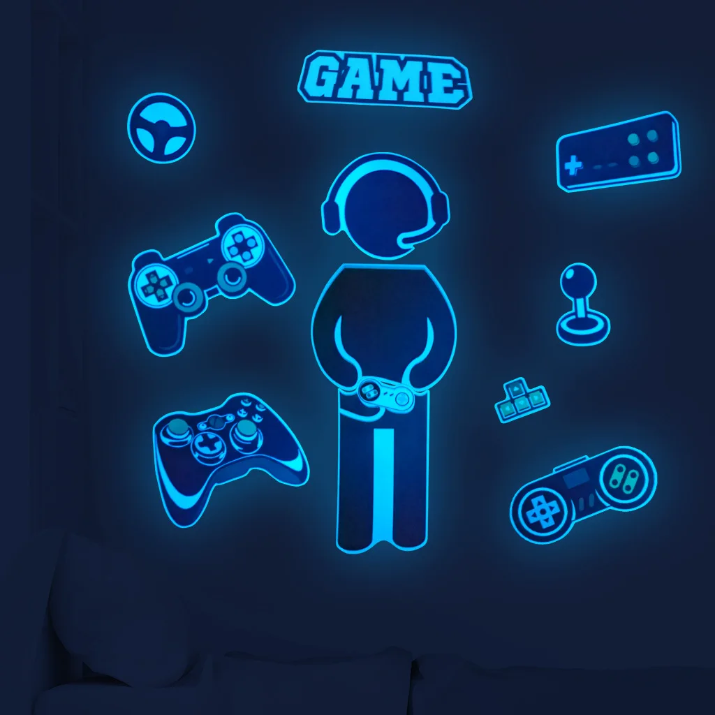 Game Handle Gaming Zone Luminous Wall Stickers Glow In The Dark Sticker For Boys Room Living Room Bedroom Home Decor Poster view 5