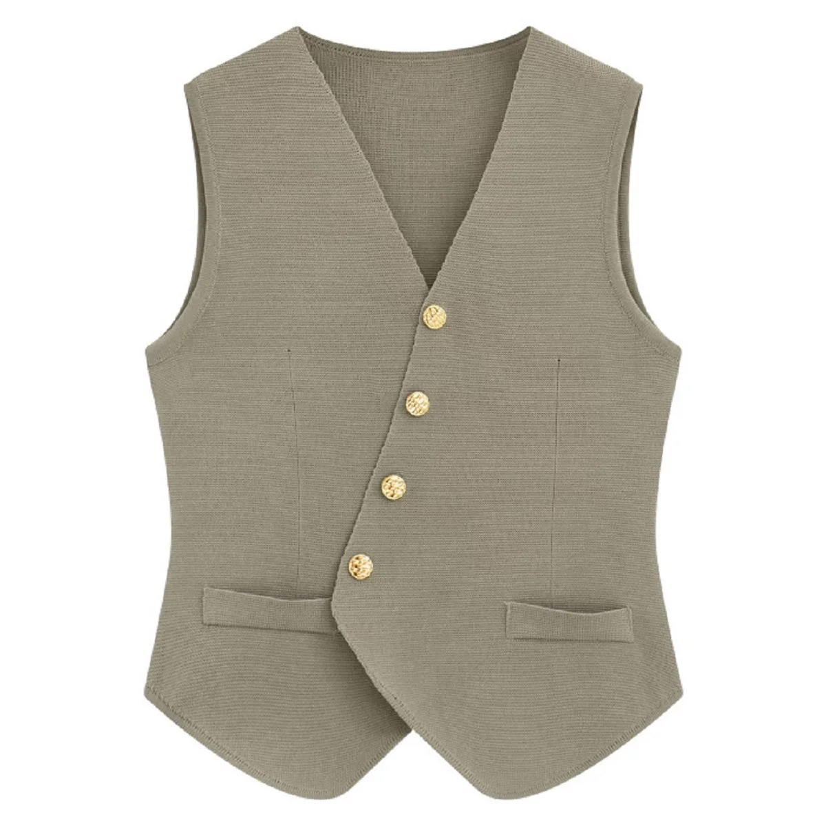 French Fashion Solid Color Design Single Breasted Vest Womens Knitted V Neck Sleeveless Slim Vest
