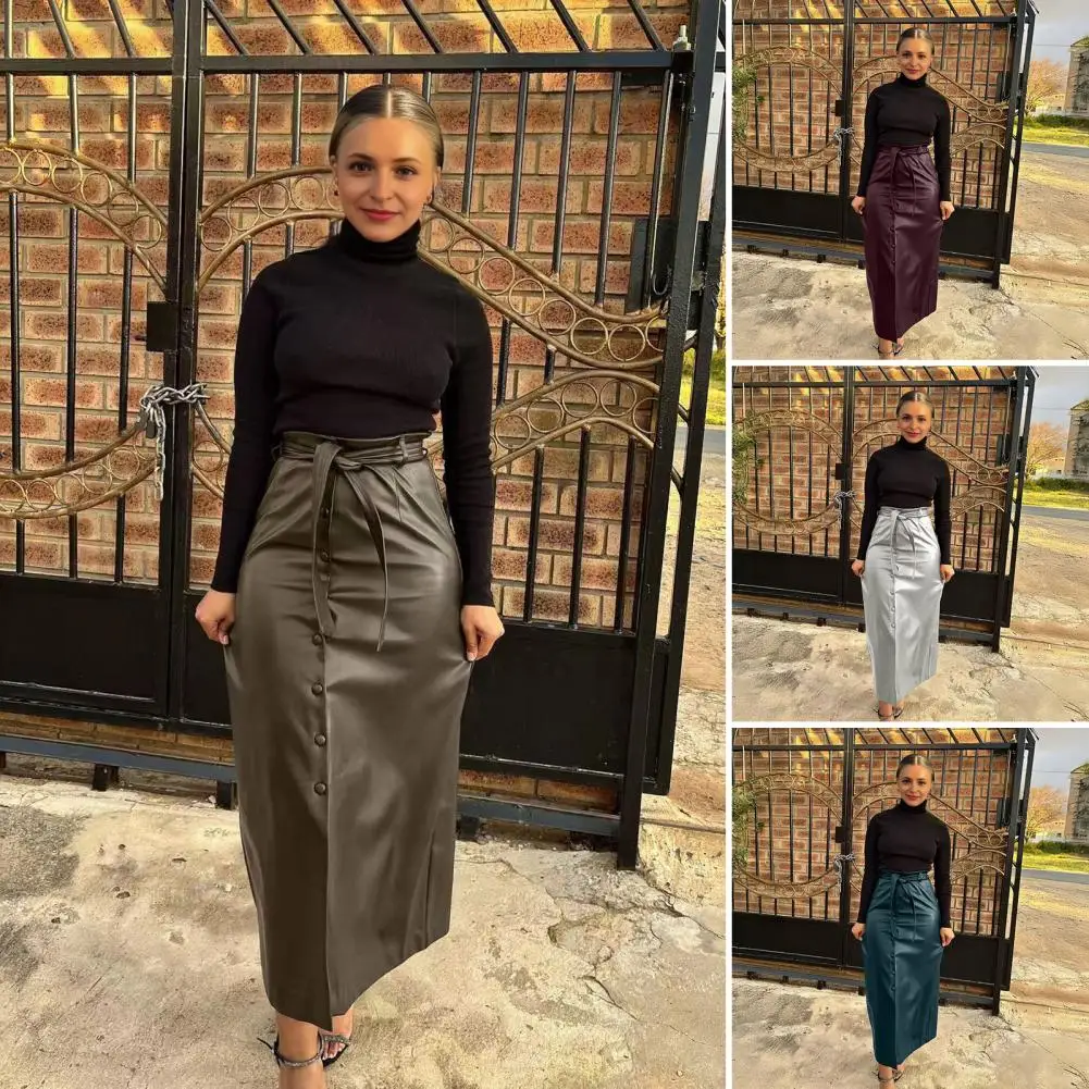 

Тонкая юбка из искусственной кожи с высокой талией для женщин 2026, осень-зима, модная кожаная юбка со складками на бедрах, женская асимметрия, сексуальные юбки средней длины