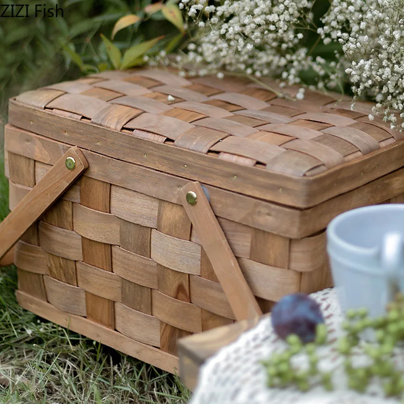 France Style Picnic Basket Bread Baskets Hiking Storage Box Cake Table Decorating Food Photography Hand