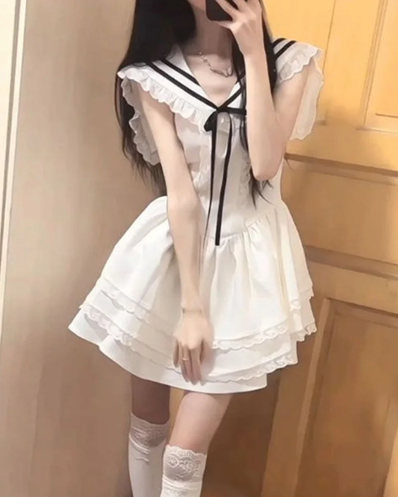 Robe d'été pour femmes, Mini robes épicées pour filles, Patchwork, garniture en dentelle, pompon solide, sans manches, robes de Style féerique douce, 2025