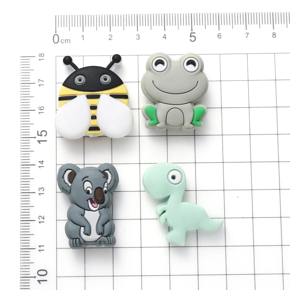 10Pcs Mini Animal Silicone Teether Beads Cartoon Frogs Bee Beads For Jewelry Making DIY Plastic Beaded Pen Keychain Bracelet