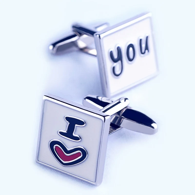 

OnlyArt I Love You Cufflinks For Men Square Metal Button With Oval Bar Men Jewelry Gift for men