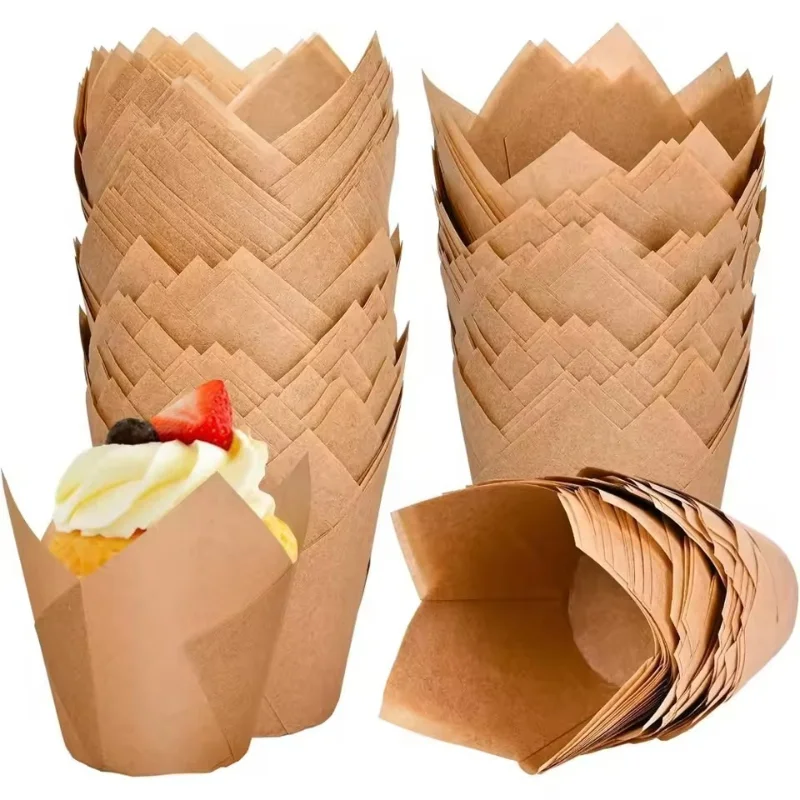 50/100PCS Tulip Muffin Cupcake Paper Cups Oilproof Cupcakes Liner Baking Muffin Box Cup Cake Decorating Tools Muffin Wrap Cases