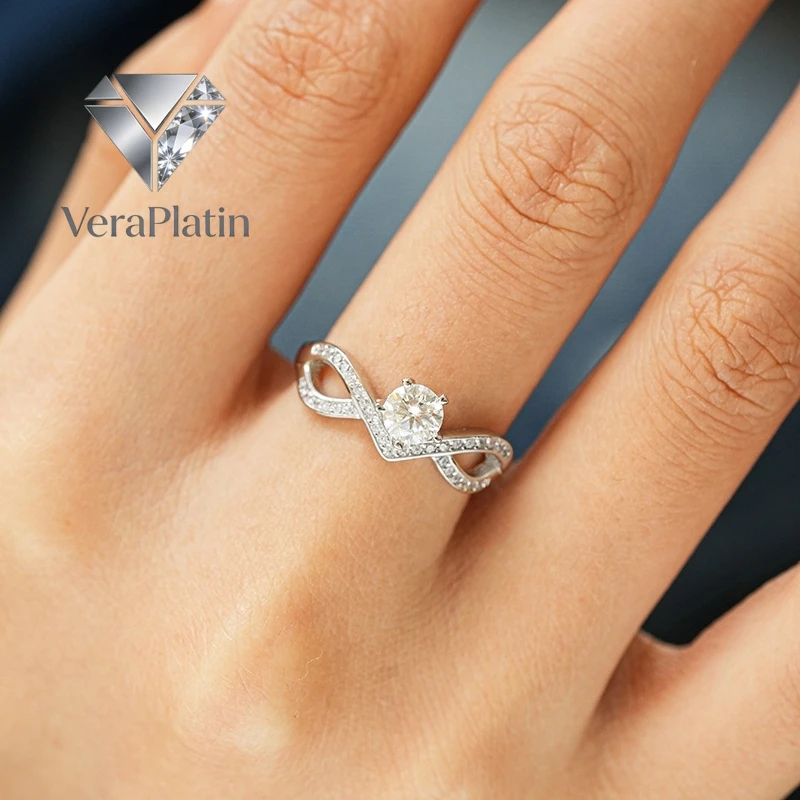 

Кольцо VeraPlatin Lover на День святого Валентина, женское обручальное кольцо из белого золота 18 карат с муассанитом 0.5 карата, подарок на день рождения для девушки, PT950, асимметричное