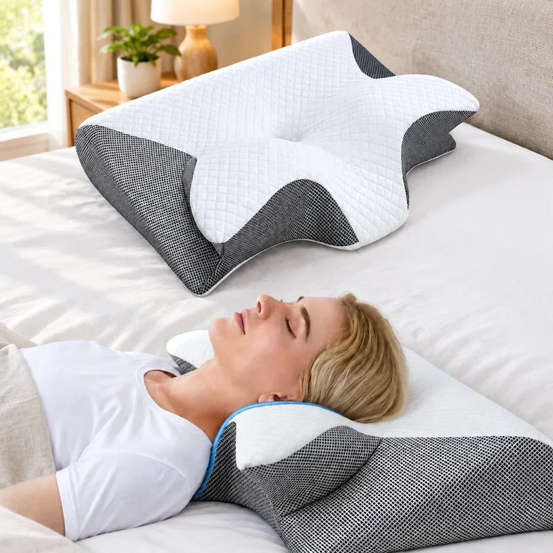 Ergonomic Memory Foam Neck Support Cushion for Restful Sleep and Cervical Comfort with Slow-Rebound Material