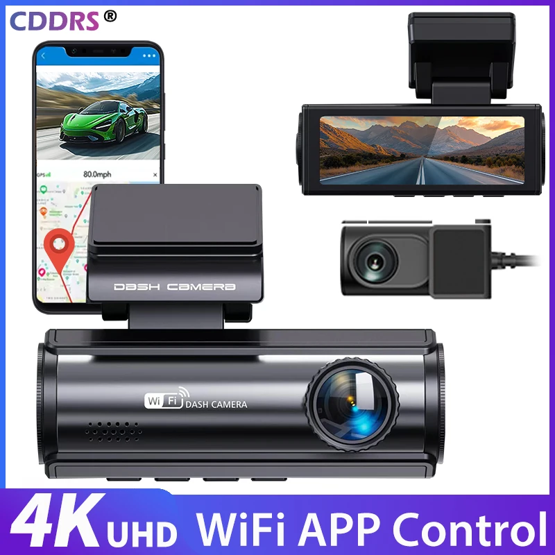 

4K+1080P Двойная видеорегистратор Wi-Fi GPS Передняя и задняя камера с управлением через приложение WDR Ночное видение Режим парковки 24 часа Запись контура G-сенсора