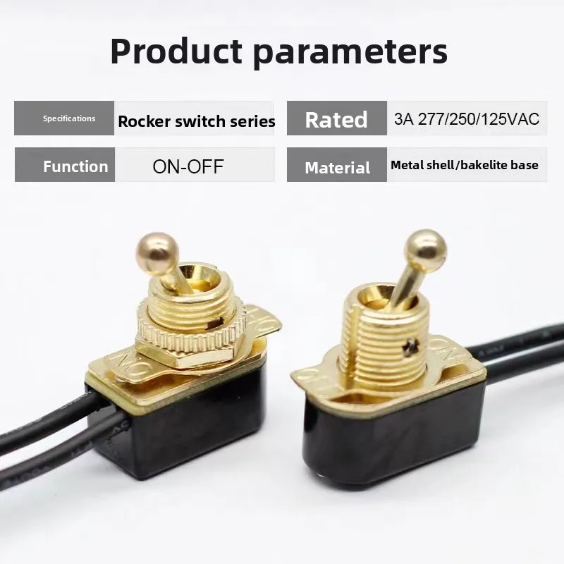 Image 3: 5pcs interrupteur à bascule plaqué or 3A250V trou de 12mm ON OFF 2 positions 2 fils avec câble