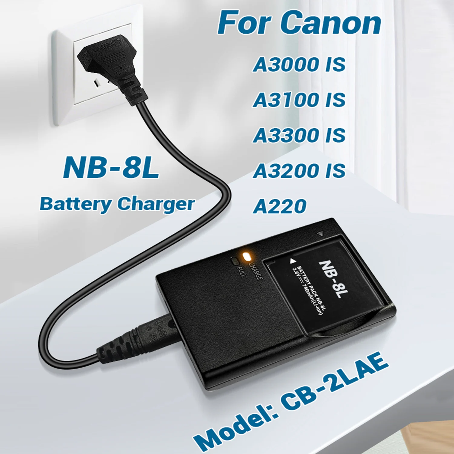 For Canon NB-8L NB8L Battery Charger-Compatible PowerShot A3000 IS, A3100 IS, A2200, A3200 IS, A3300 IS Cameras CB-2LAE Charger